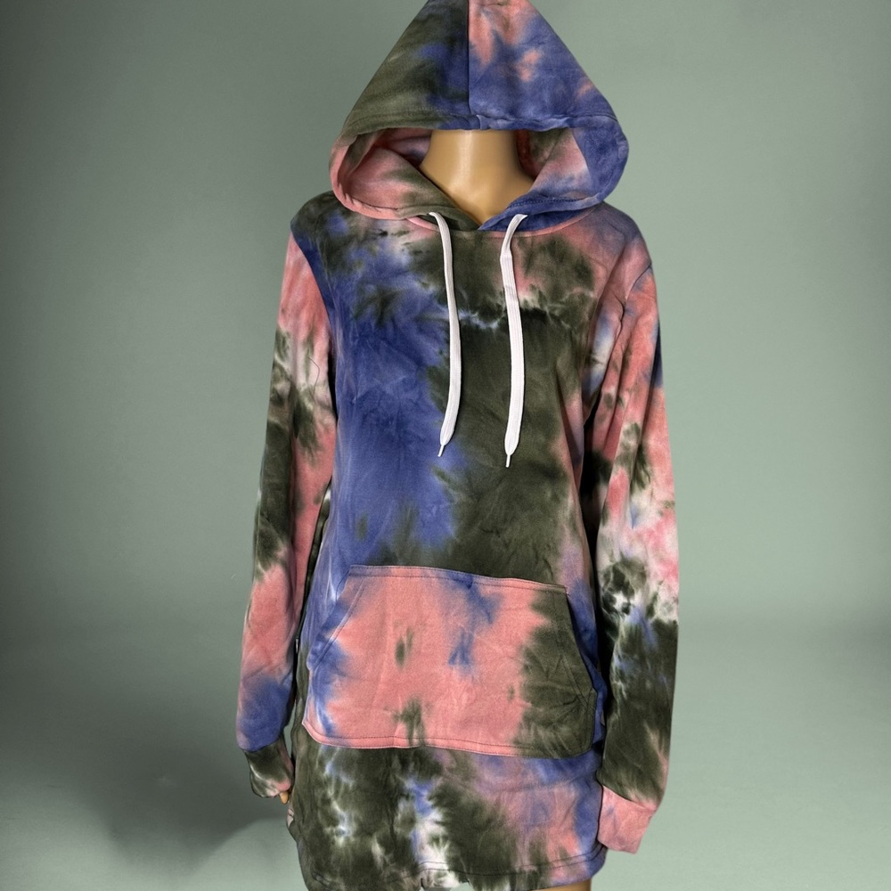 Bamboo Sports Women Pullover  Hoodie Large L Tie Dye Drawstring Waist Pocket